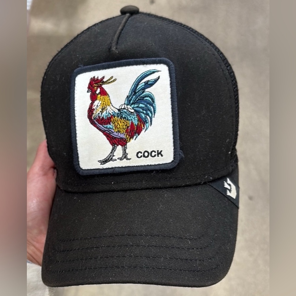 Goorin Bros Black Cap with Colorful Rooster Patch